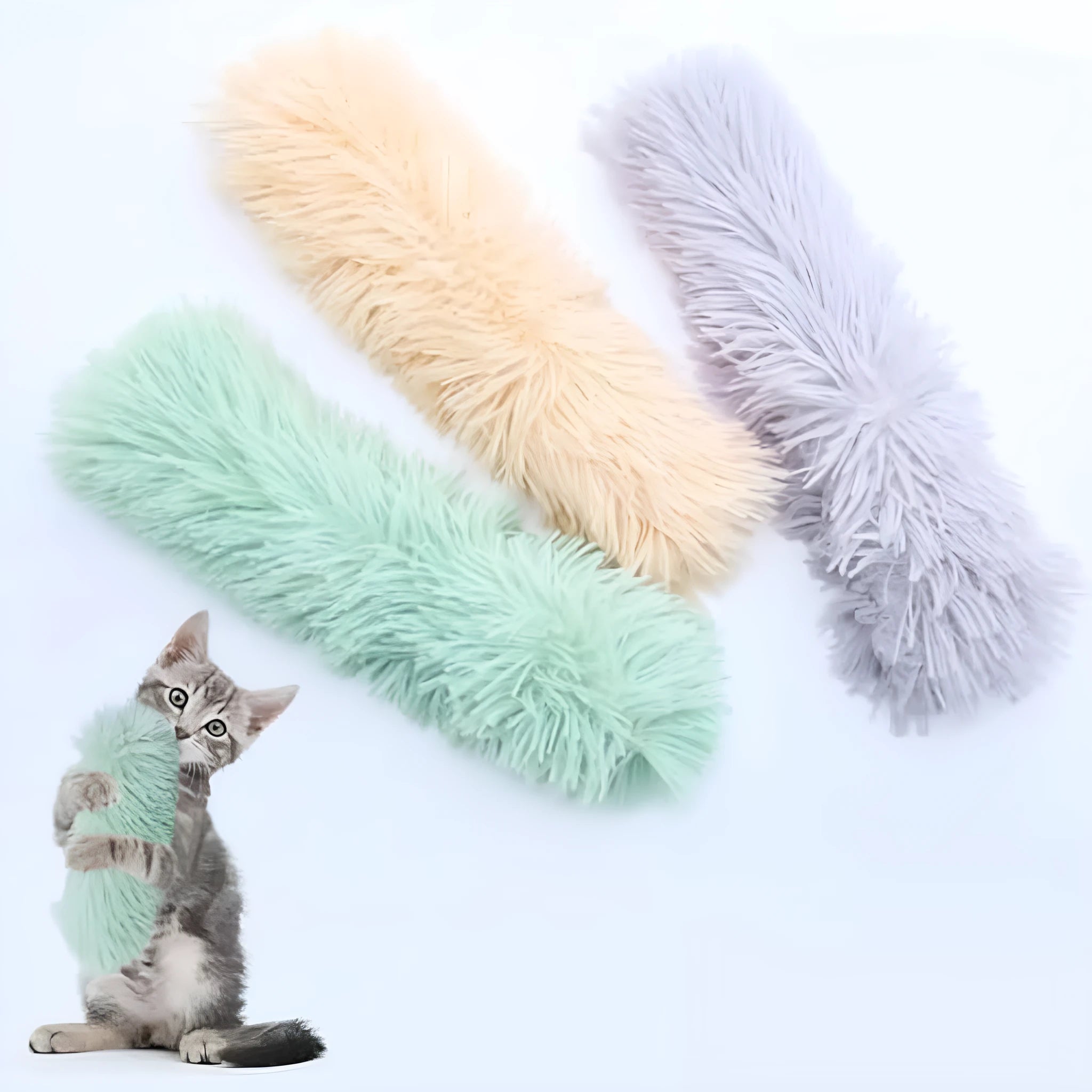 Colourful cat pillow toy with plush material and crinkle sound feature for indoor feline play