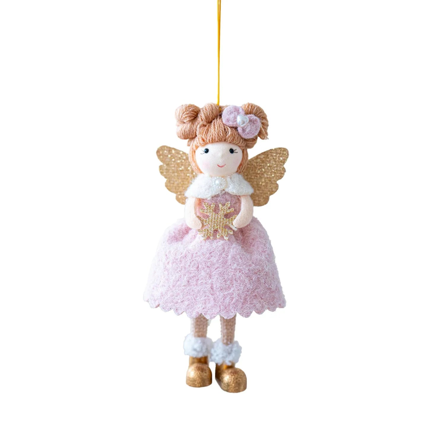 Pink and white cloth angel wings Christmas pendant with plush texture
