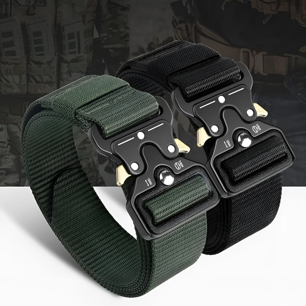 Men's thick canvas tactical belt with alloy release buckle in multiple colour options
