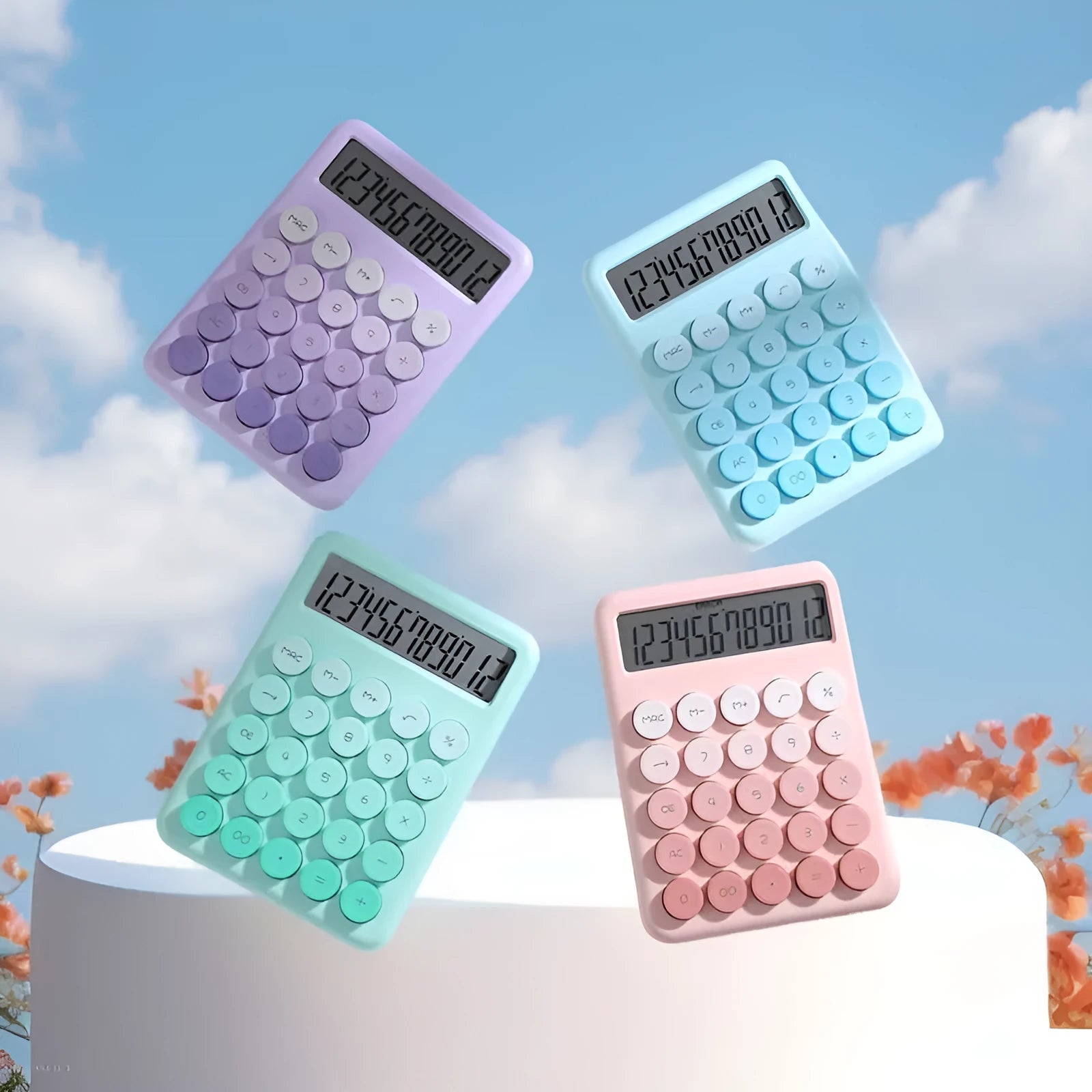 Gradient colour desk calculator in violet, pink, blue or green ABS plastic
