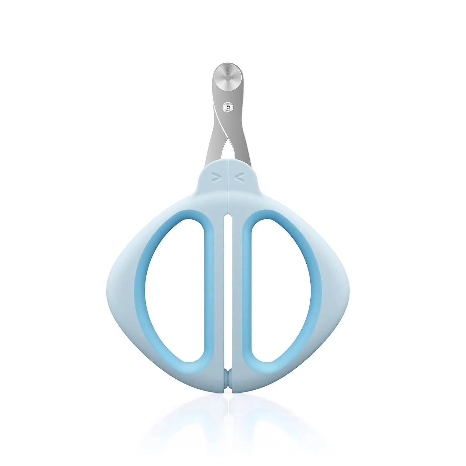 Blue cat nail clipper with a round positioning hole and a non-slip handle.