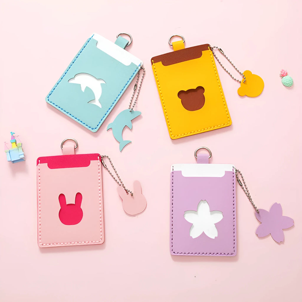 Handmade DIY cartoon PU card holder in blue whale design with lanyard, ultra-light