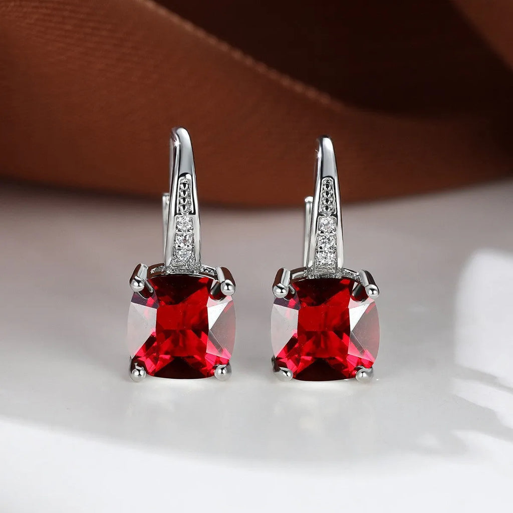 Square zircon inlaid geometric ear hook earrings in copper with multiple colour finish options