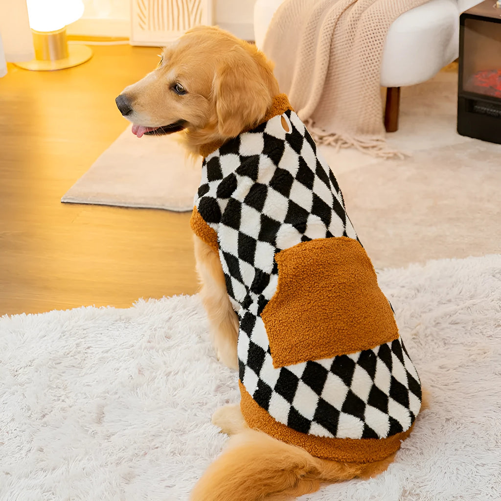Black dog fluffy jacket vest with lambswool and cotton padding, available in sizes 3XL to 8XL.