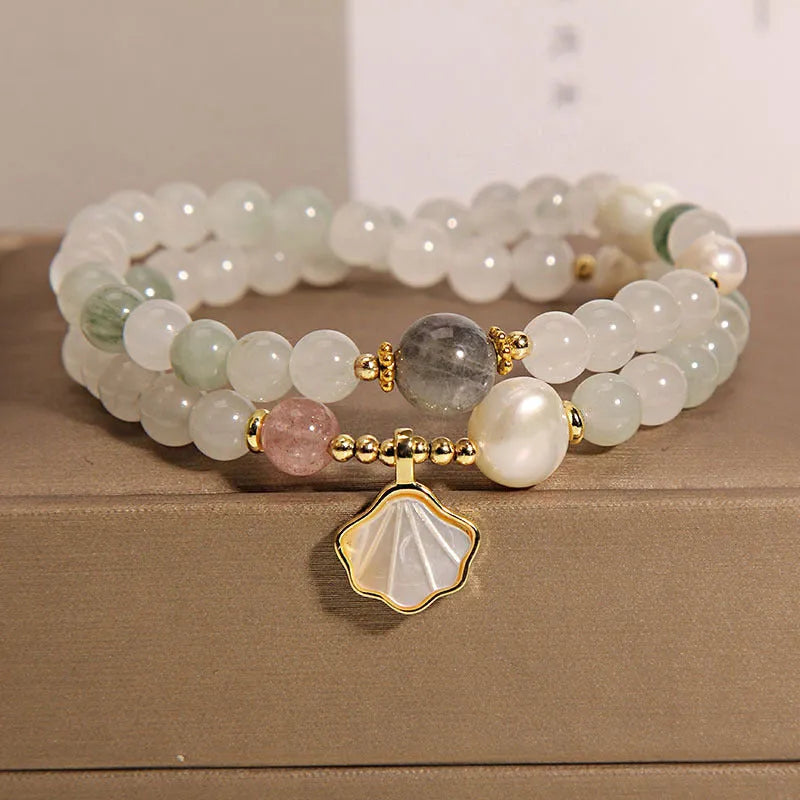 Tianshan emerald green crystal bracelet with gold-plated apricot leaf pendant for women
