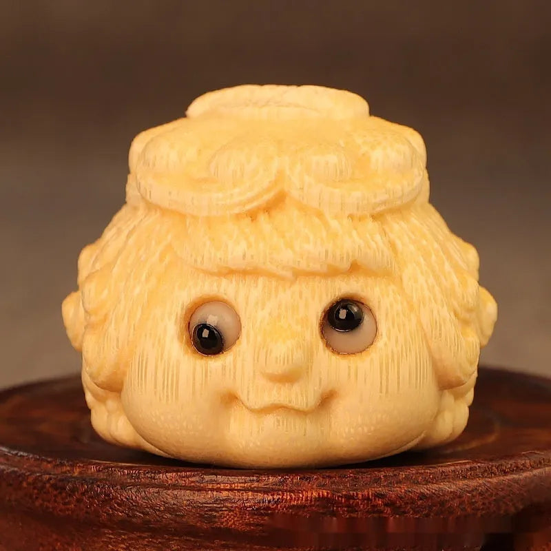 Solid bamboo carving ornament of a cute Princess Toad, approximately 5.0 cm in size.