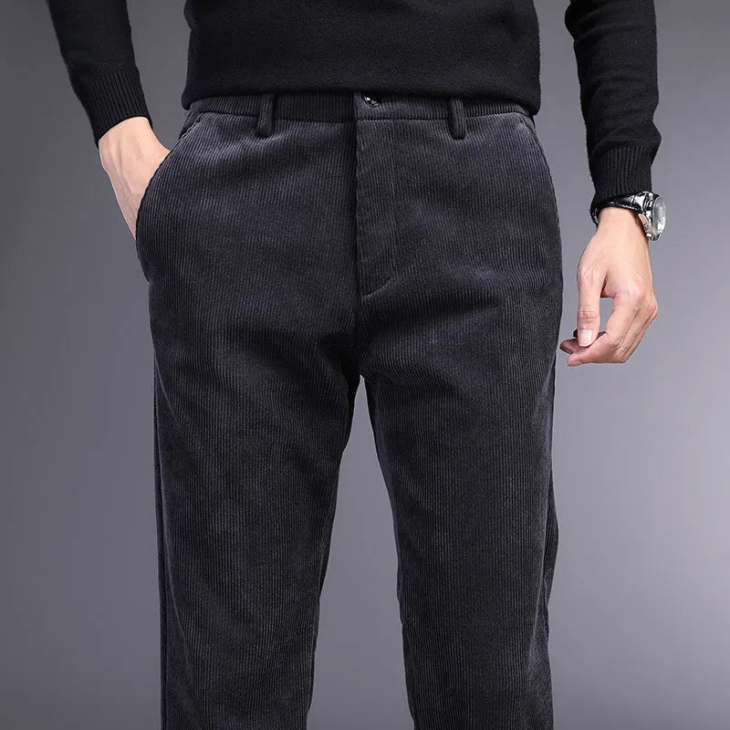 British retro striped trousers for men in straight leg style with chemical fibre blend fabric