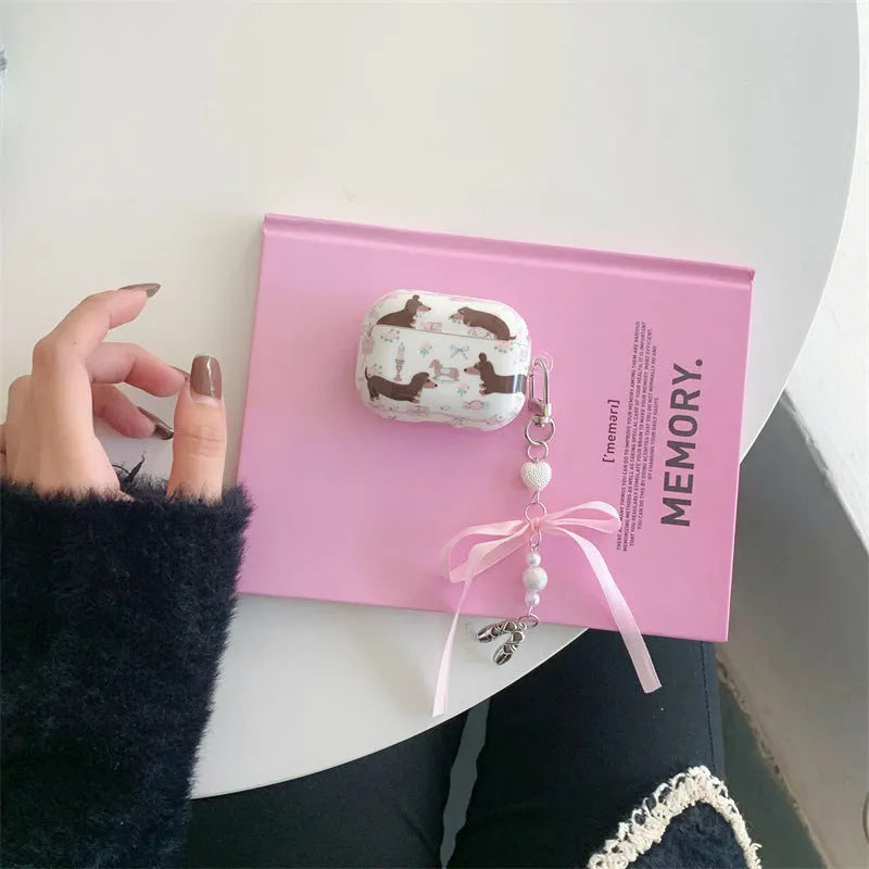 Floral sausage dog AirPods case cover in TPU soft shell with cartoon animal thermal transfer print