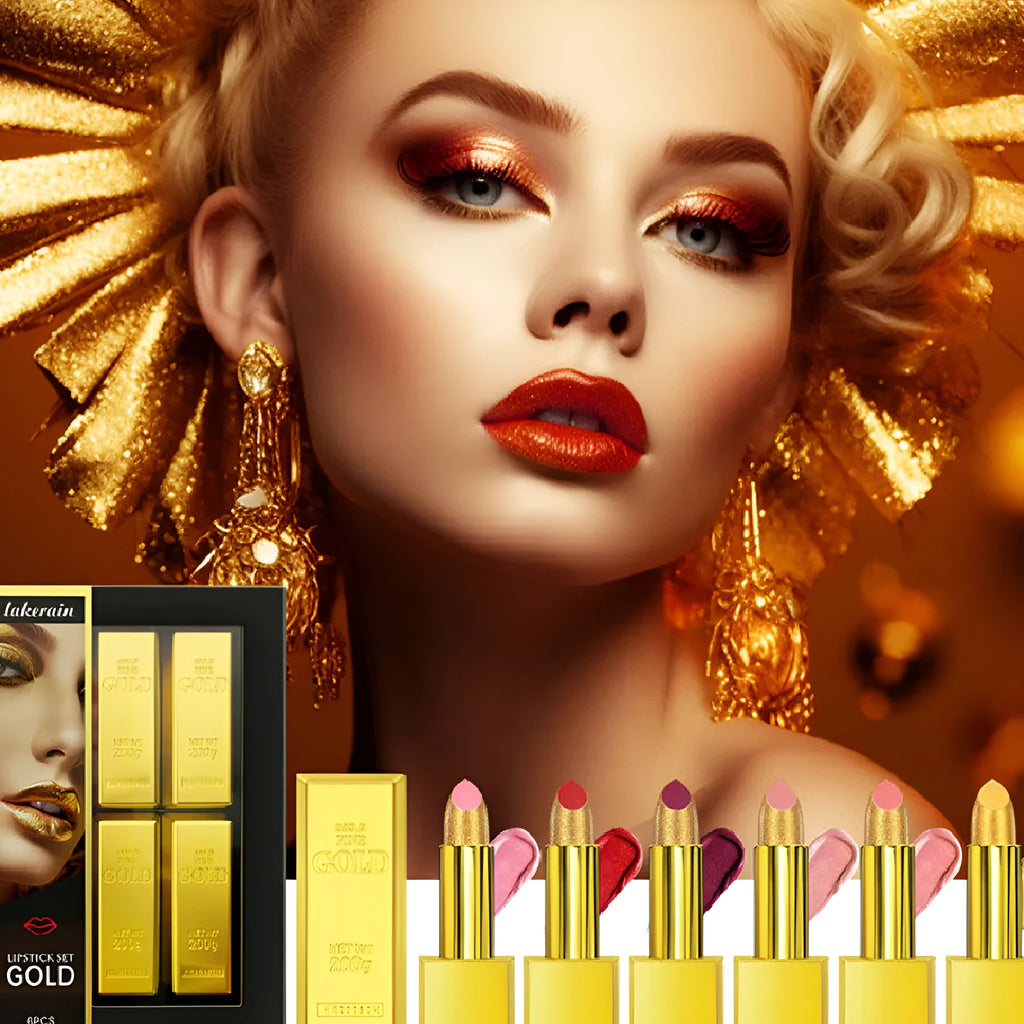 Gold brick tube design lipstick kit with 6 colours and easy-to-colour formula