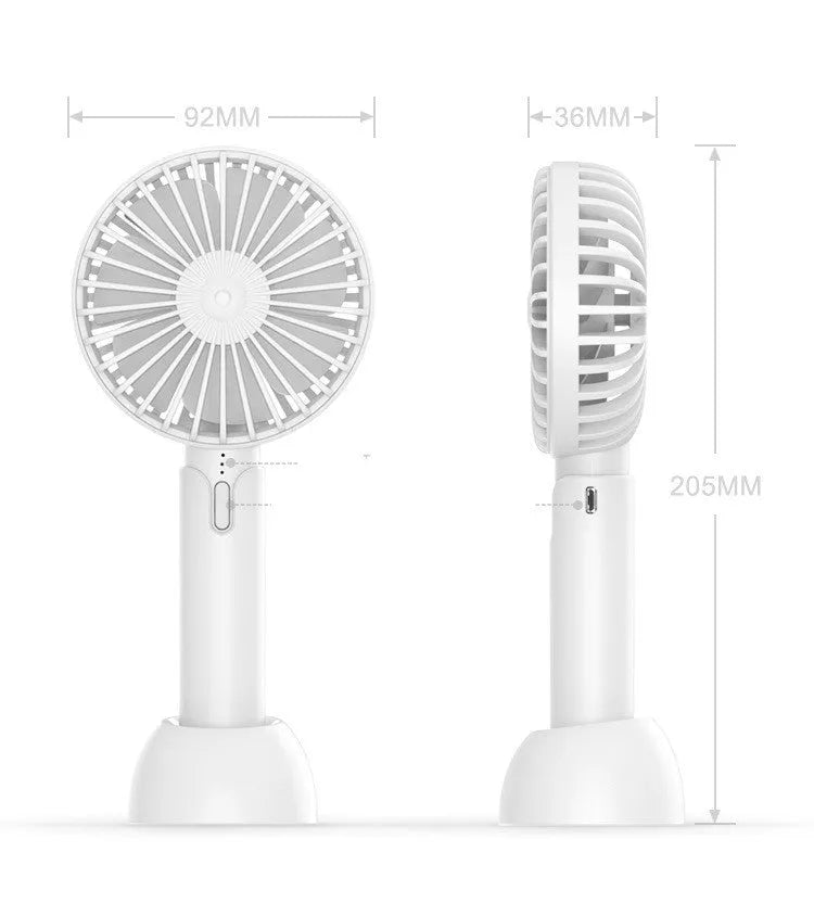 Blue USB mini desktop fan with 3 speed settings and figure 8 head motion pattern