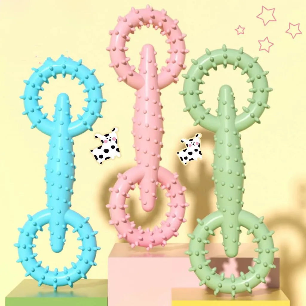 Blue TPR dog chew toy ring board for puppy teething relief measuring 16cm by 5.8cm