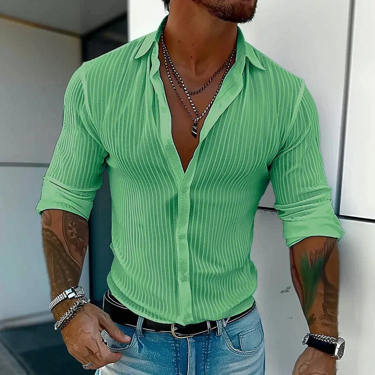 Men's British style striped cardigan with 3D pattern and long sleeves in loose fit design