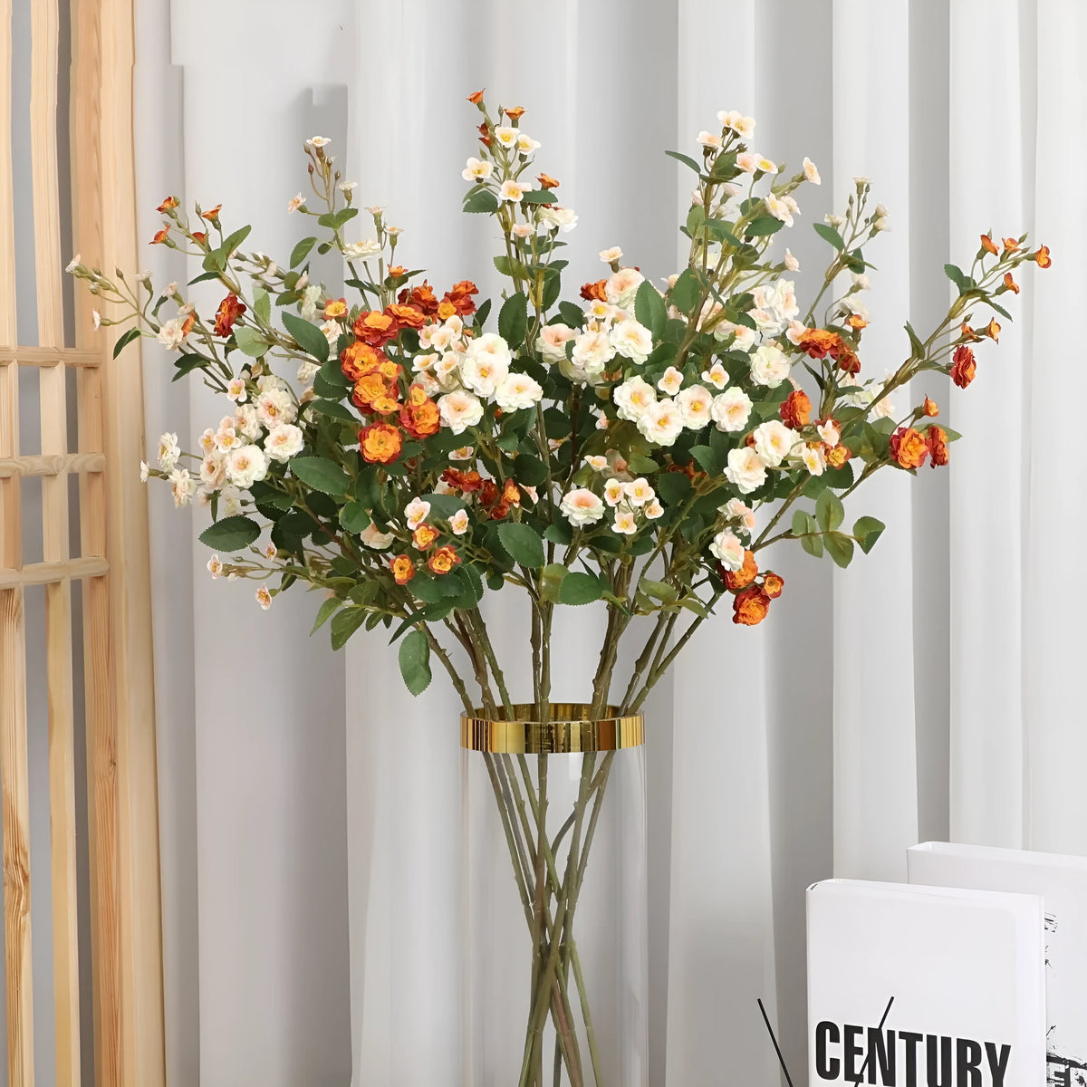 Artificial silk multi head small rose ornament in white champagne yellow pink or orange for wedding and home
