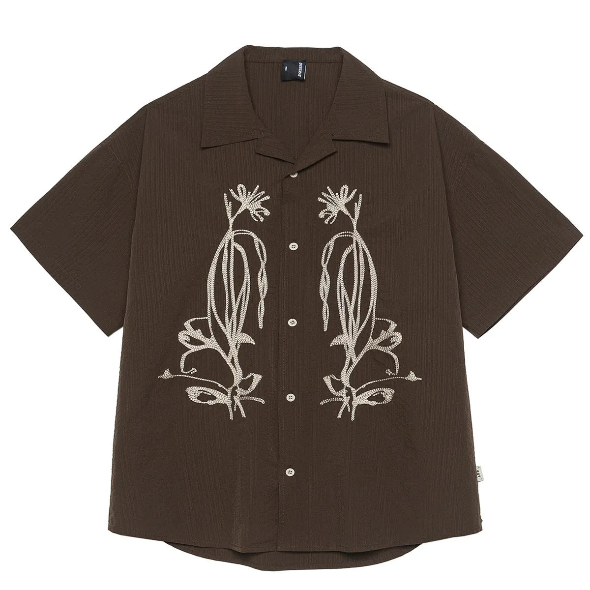 Brown striped Cuban collar short sleeve shirt with waterproof quick-dry polyester fabric for outdoor camping