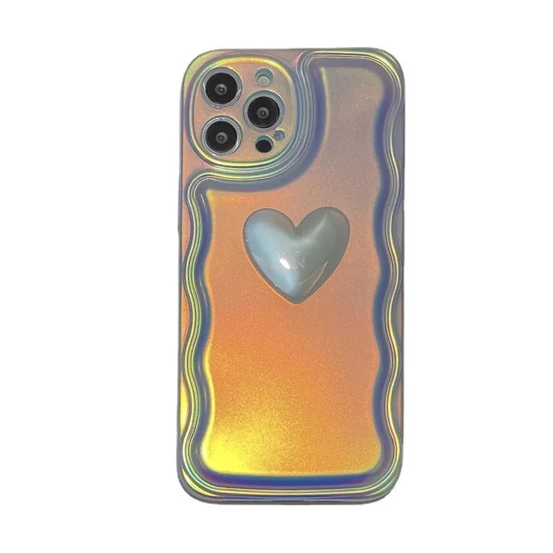 Silicone iPhone case with laser heart 3D air cushion design in three-dimensional love colour