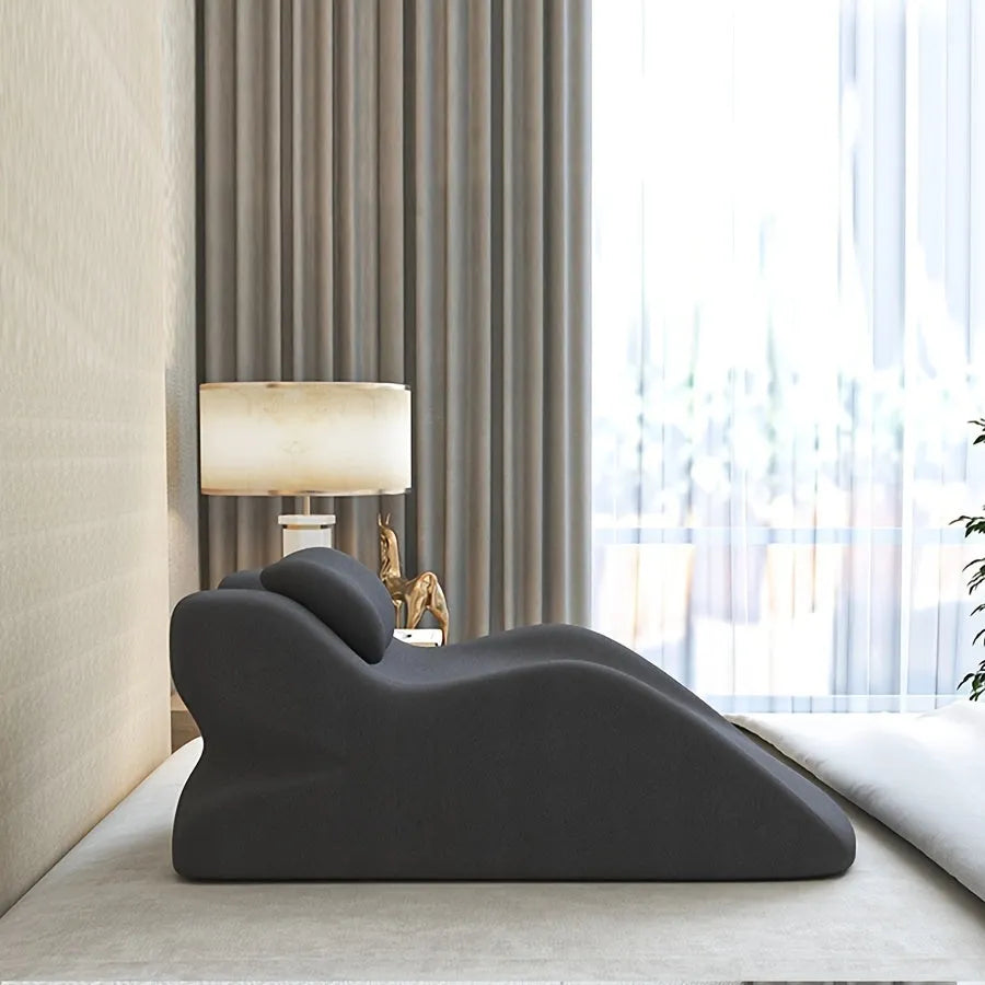 4-inch stomach sleeper pillow shown in blue, designed for prone sleeping positions and reading while lying down