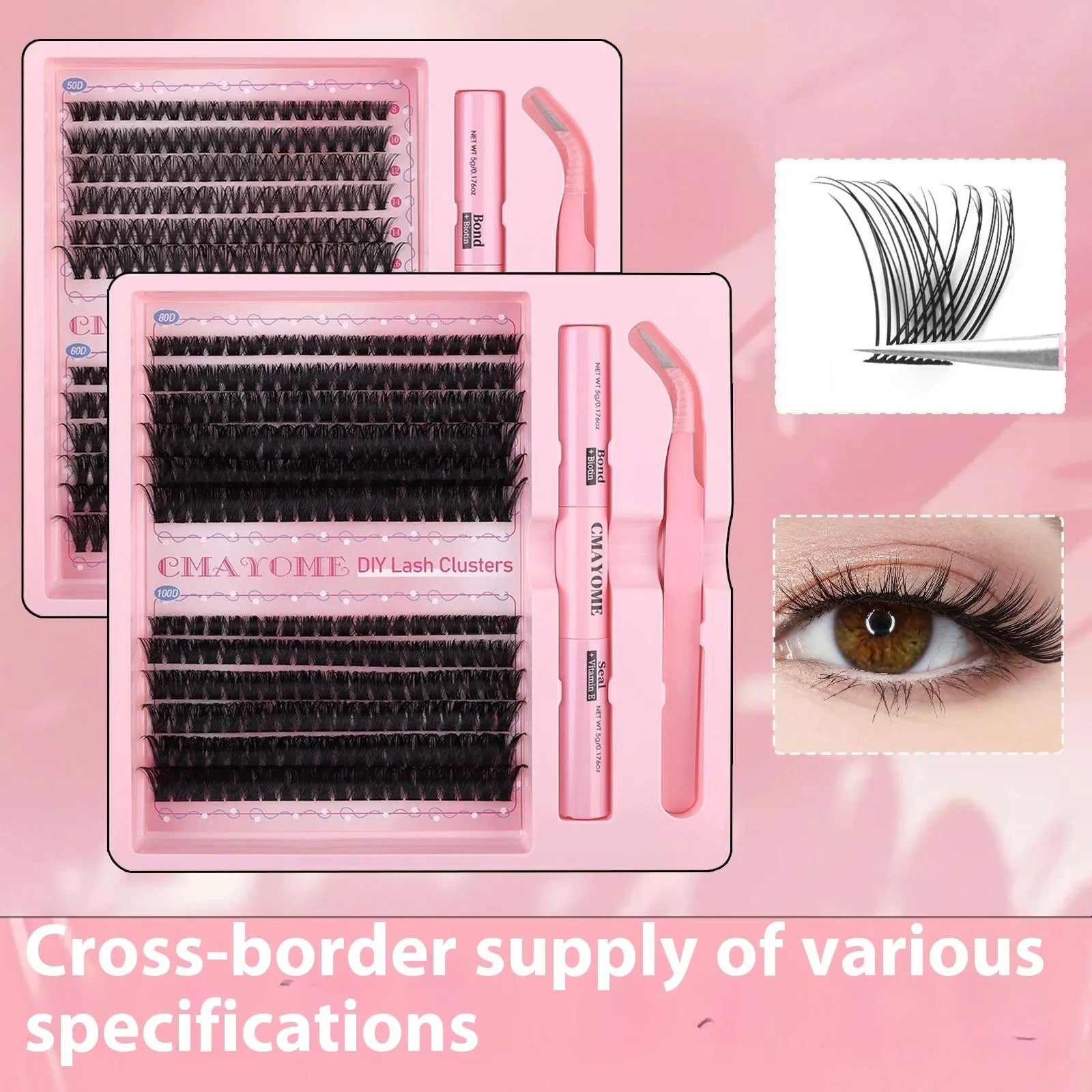 DIY single cluster false eyelashes in natural thick mixed split type with artificial fibre construction
