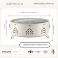 Portable stainless steel charcoal barbecue grill with removable legs and storage bag for outdoor use.