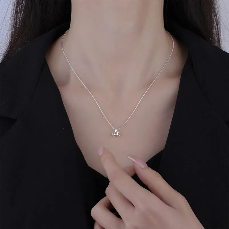 Silver cherry necklace with 925 silver pendant on adjustable snake bones chain
