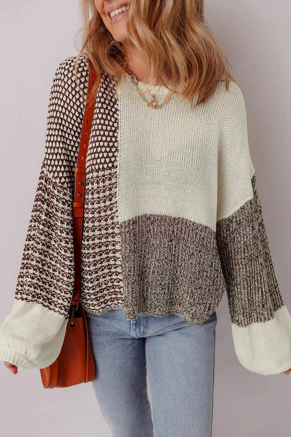 Dark khaki colour block drop shoulder loose sweater with a back tie detail.