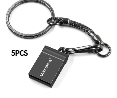 Black metal USB flash drive on a silver necklace chain with lanyard option.