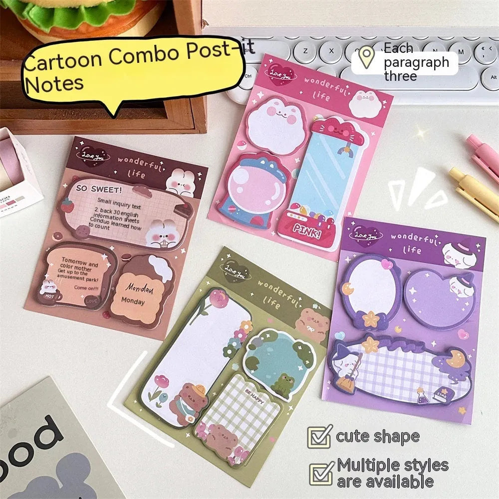 Cartoon special-shaped sticky notes, 60 paper sheets, 10 x 13cm, in four cover colour options