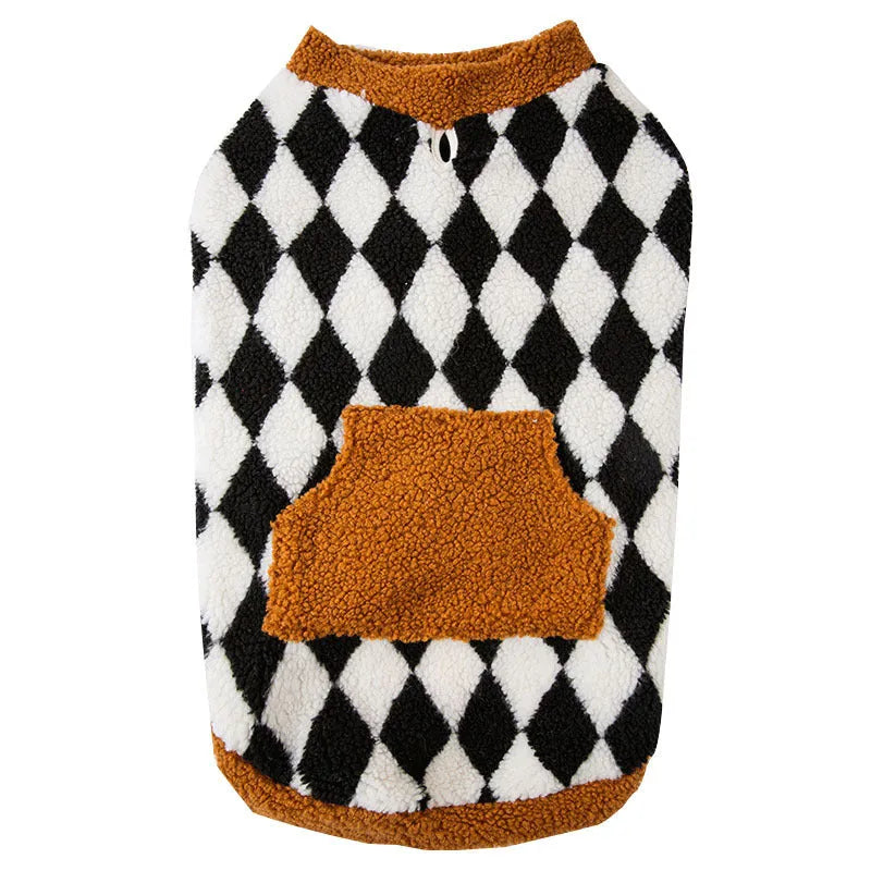Black dog fluffy jacket vest with lambswool and cotton padding, available in sizes 3XL to 8XL.