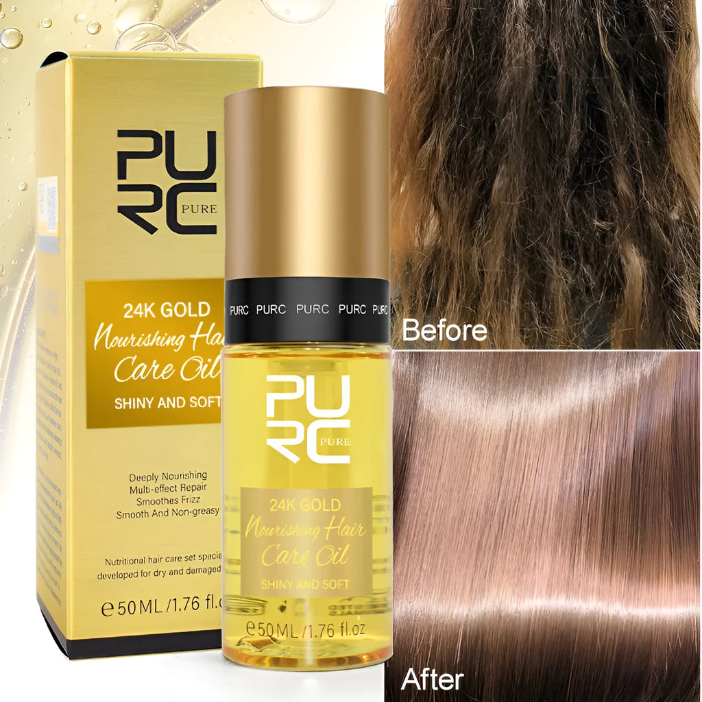 Yellow 50ml hair essential oil bottle for repairing split ends and frizz after dye or perm.