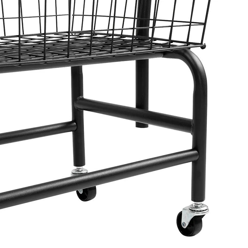 White iron single rod pulley storage car with clothes hanger on a wardrobe rail.