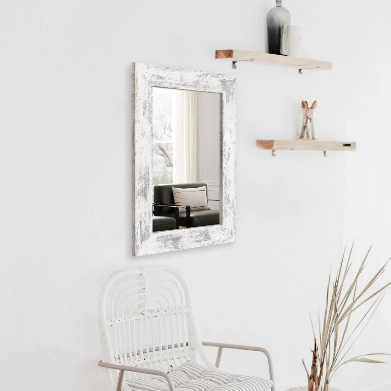 White MDF frame wall mirror with retro Chinese design in modern pastoral style