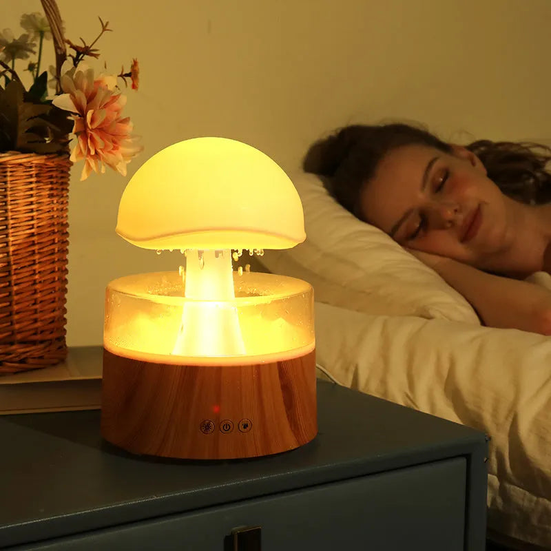 White cloud-shaped ultrasonic humidifier and aroma diffuser with multi-colour LED night light