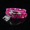 Multi-layer agate bracelet with 6mm beads in blue elephant, green, purple, or red elephant colour options for women
