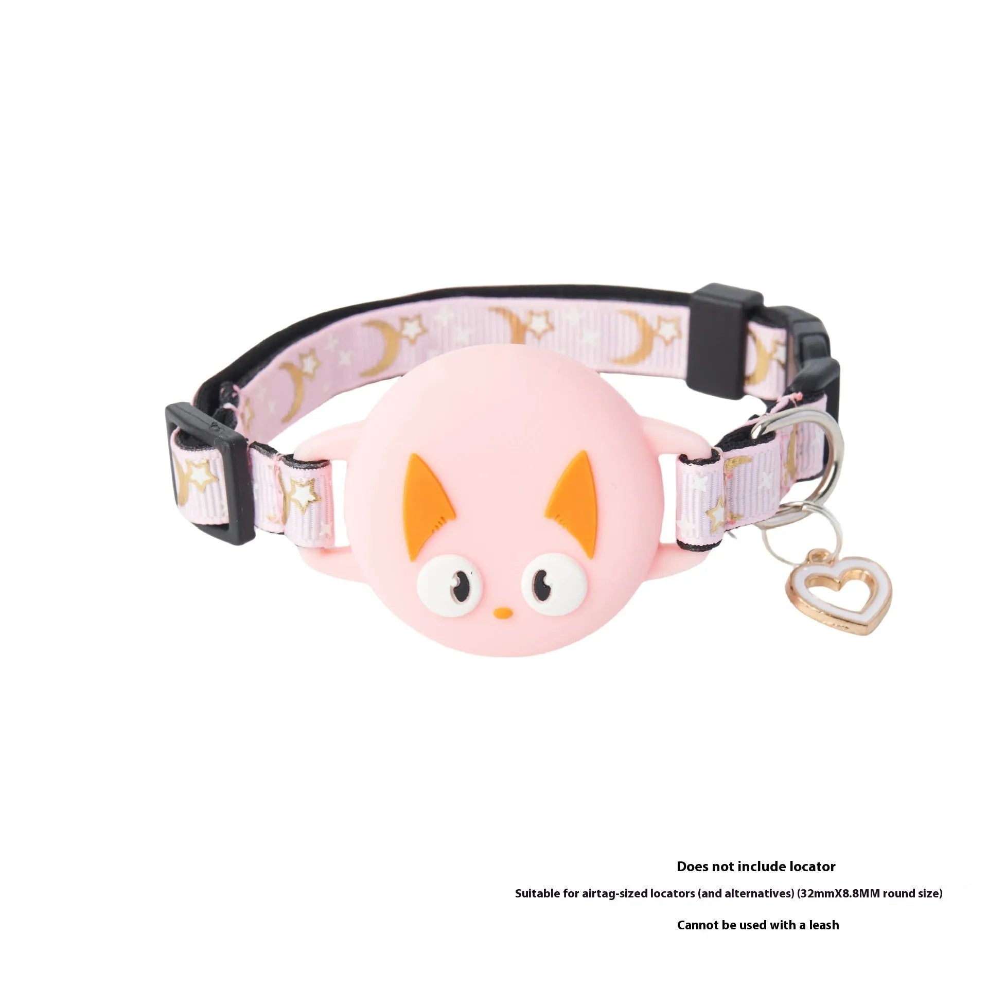 Apple AirTag protective case for cat collars in pink, blue, light green, and black colours showing S and M size options.