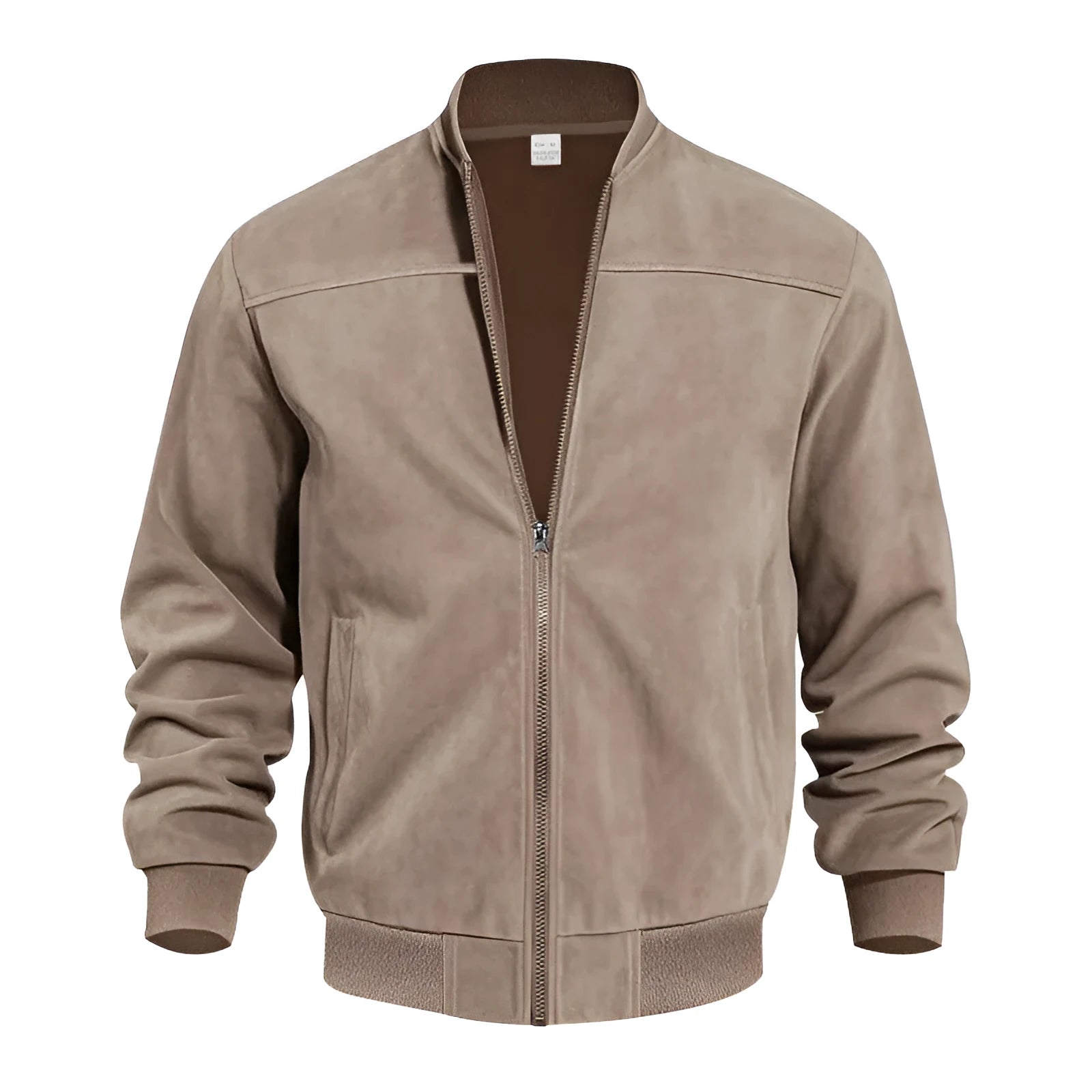 Men's plus size suede casual jacket with a zipper, shown in Army Green colour.