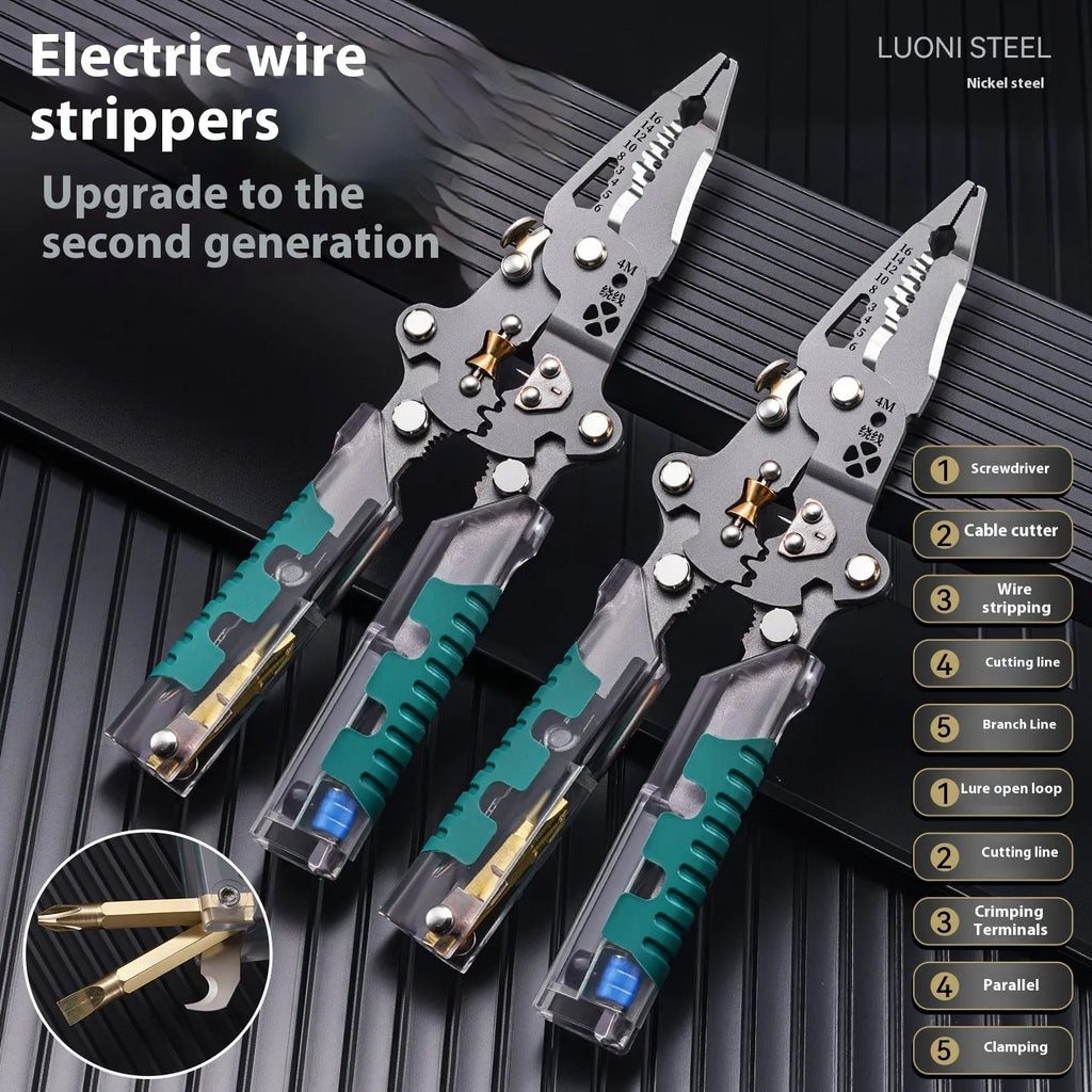 Thickened electrician's pointed pliers wire stripper with rust-resistant construction and Luo ni steel cutting edges