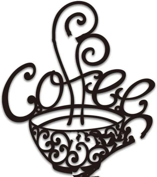 Black wrought iron wall ornament with English letter silhouettes measuring 26x28cm