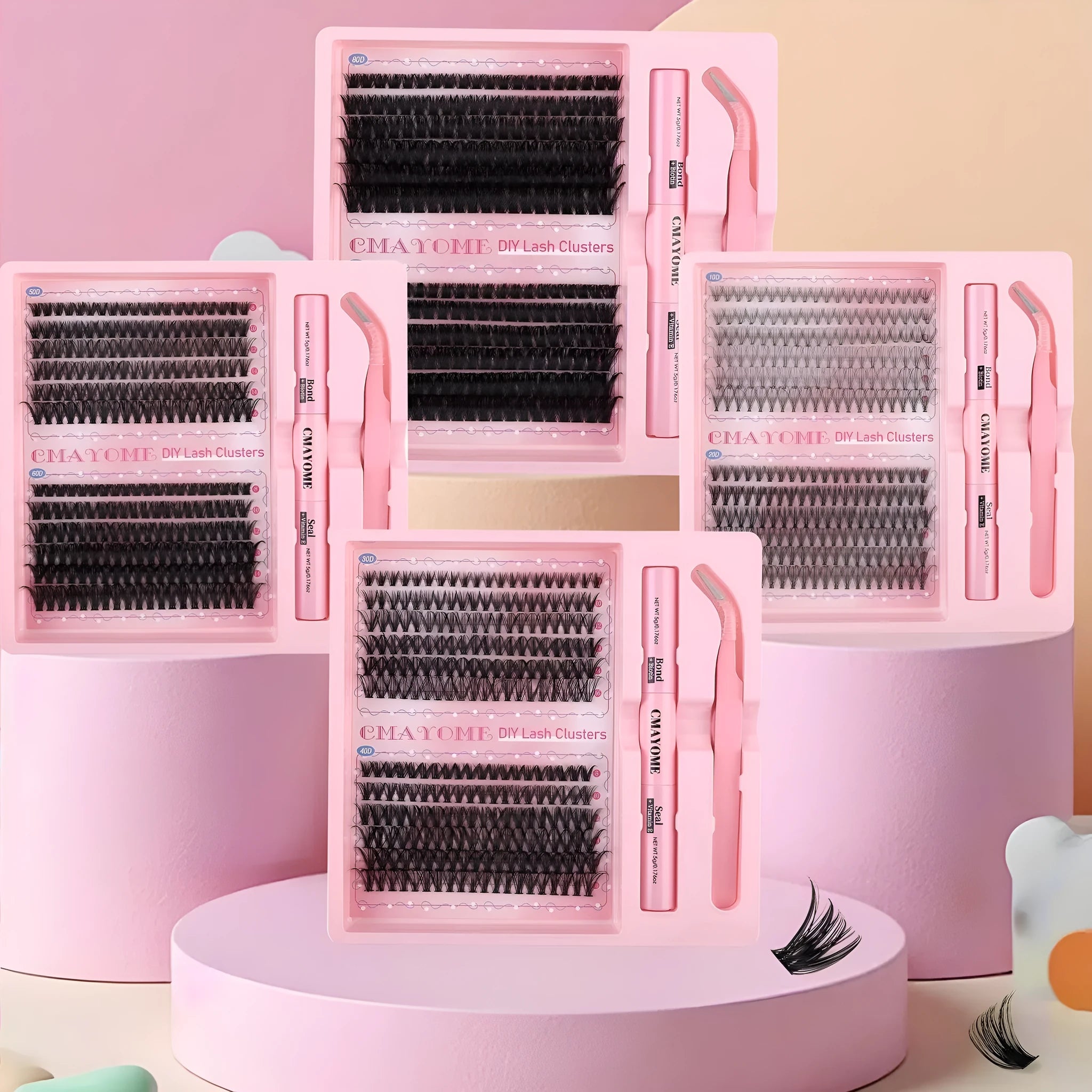 DIY single cluster false eyelashes in natural thick mixed split type with artificial fibre construction