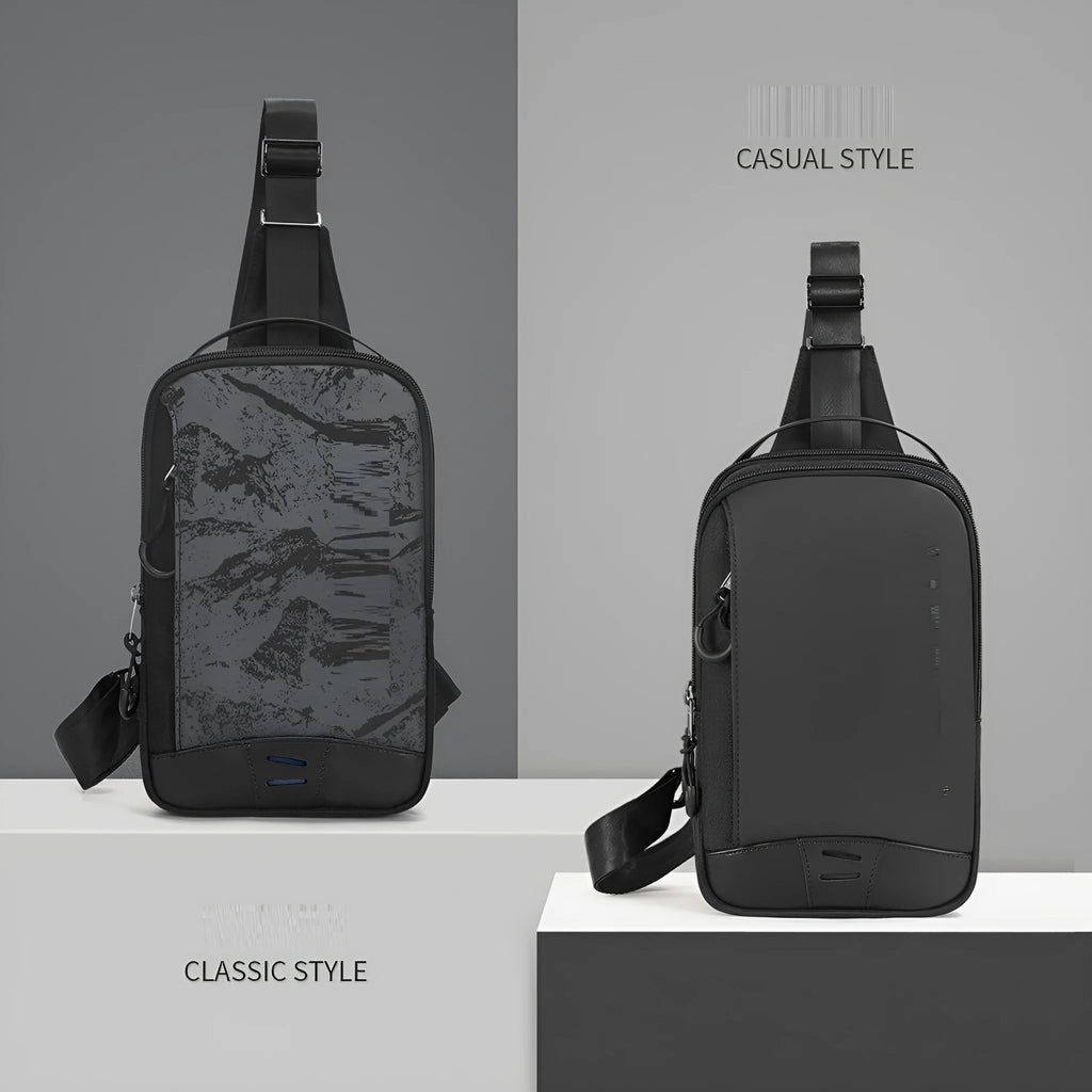 Casual black waterproof chest pack with soft TPU surface and single shoulder strap