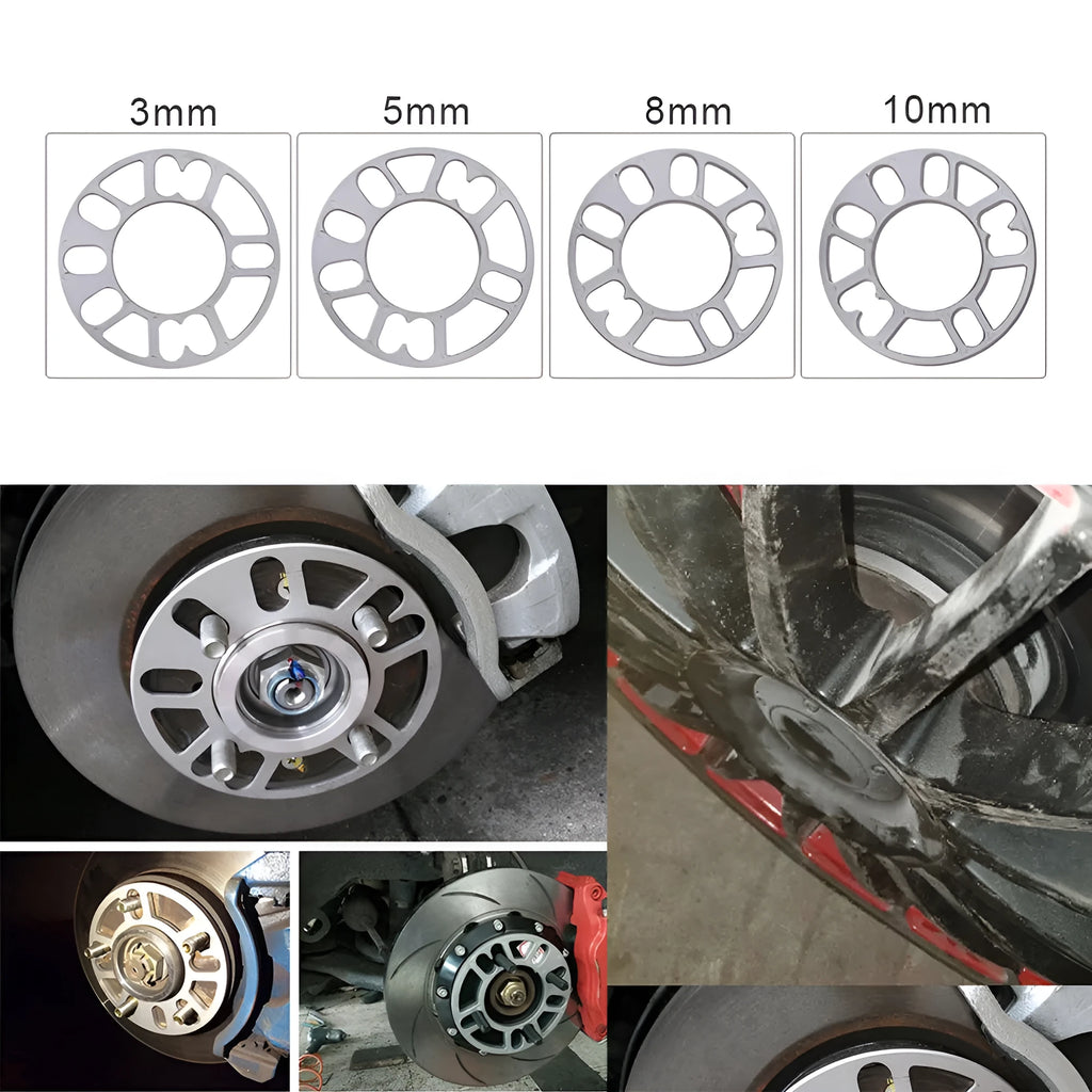 Hub-centric wheel spacer gasket for car modification in thickness options of 3mm, 5mm, 6mm, 8mm, and 10mm.