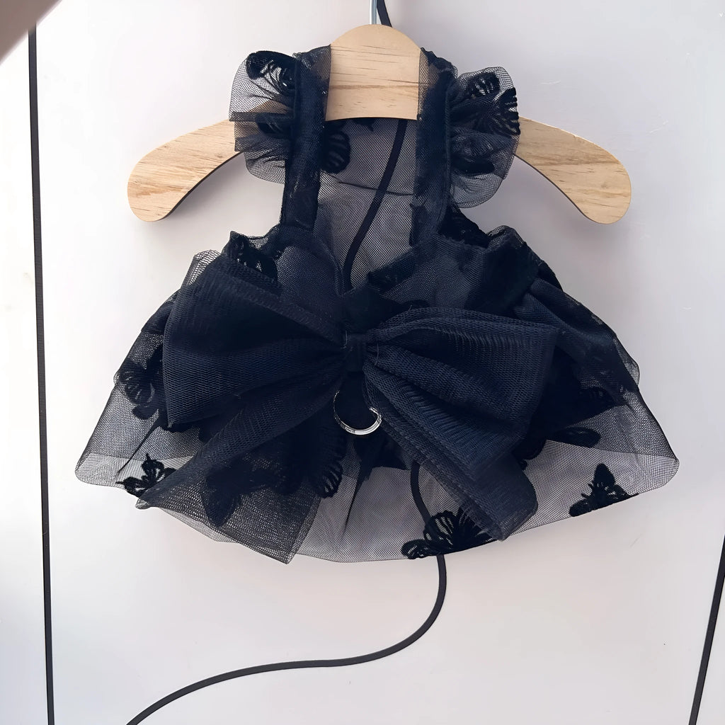 Black polyester princess tulle skirt for small dogs and cats on mannequin
