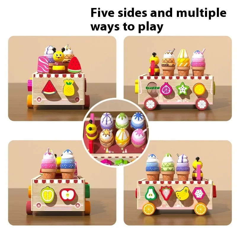 Wooden children's intelligence box toy car 22x16x15cm in a themed colour option, packed in a colour box.