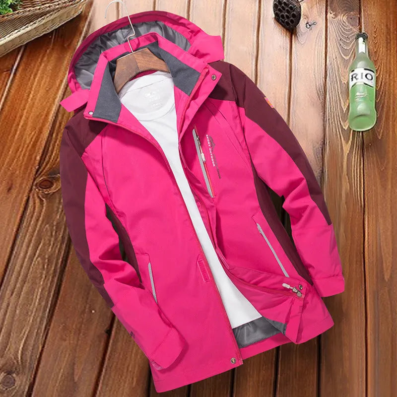 Men's windproof waterproof outdoor windbreaker jacket in grey solid colour polyester fibre for hiking and camping