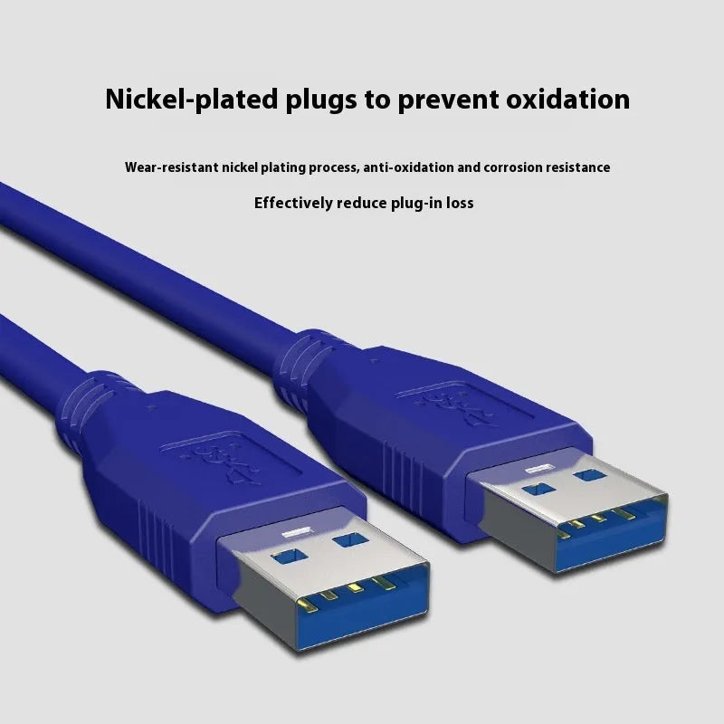 USB 3.0 male to male data cable with nickel-plated Type-A connectors, shown with length options.