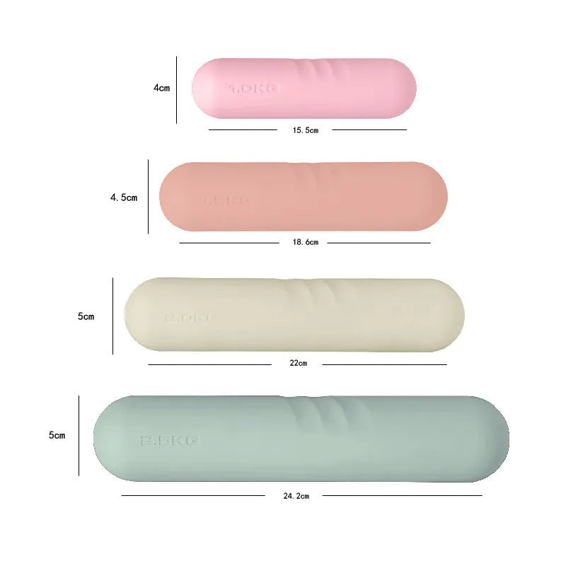 Hand-drawn silicone-grip dumbbell stick in various colours and weights for fitness training.