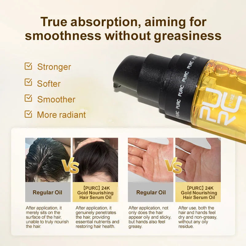 Yellow 50ml hair essential oil bottle for repairing split ends and frizz after dye or perm.