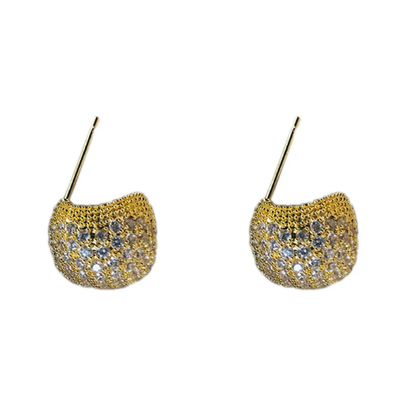 Little golden beans ear clip earrings with full diamond geometric droplet design