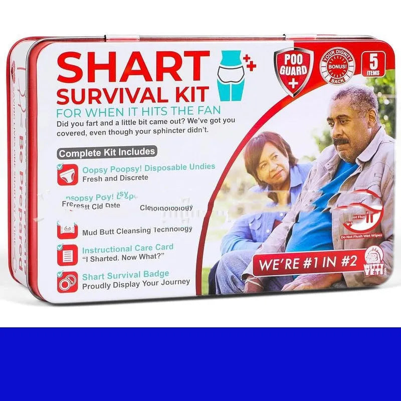 Poop gift set survival kit with wet wipes, dry wipes, disposable underwear, badge and instruction card, 276g, 17x12x4cm