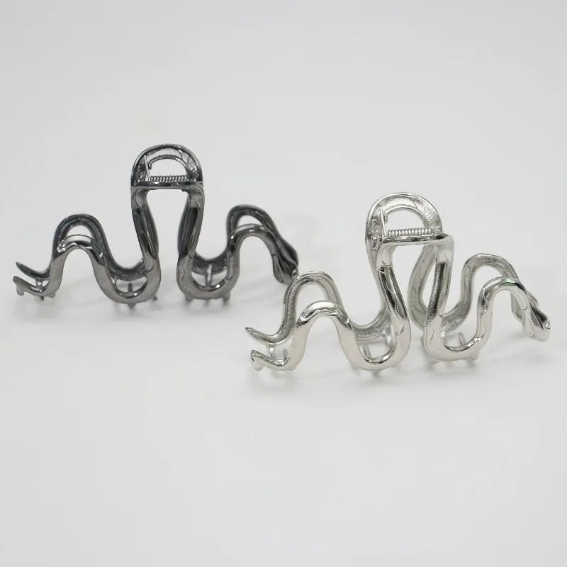 Slytherin serpentine metal barrettes 10.5cm long in silver electroplated finish