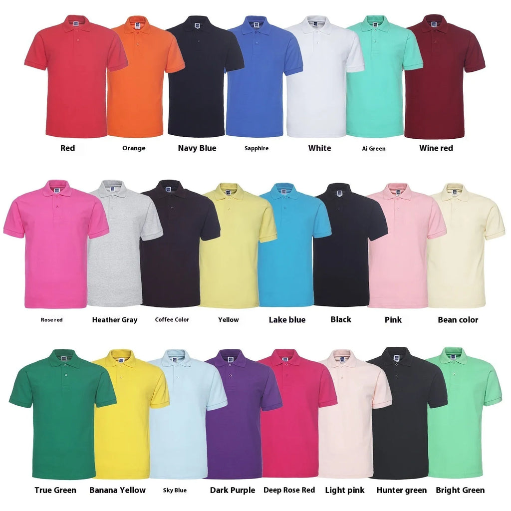 Loose-fitting plus size short sleeve polo shirt in a solid colour on a hanger.