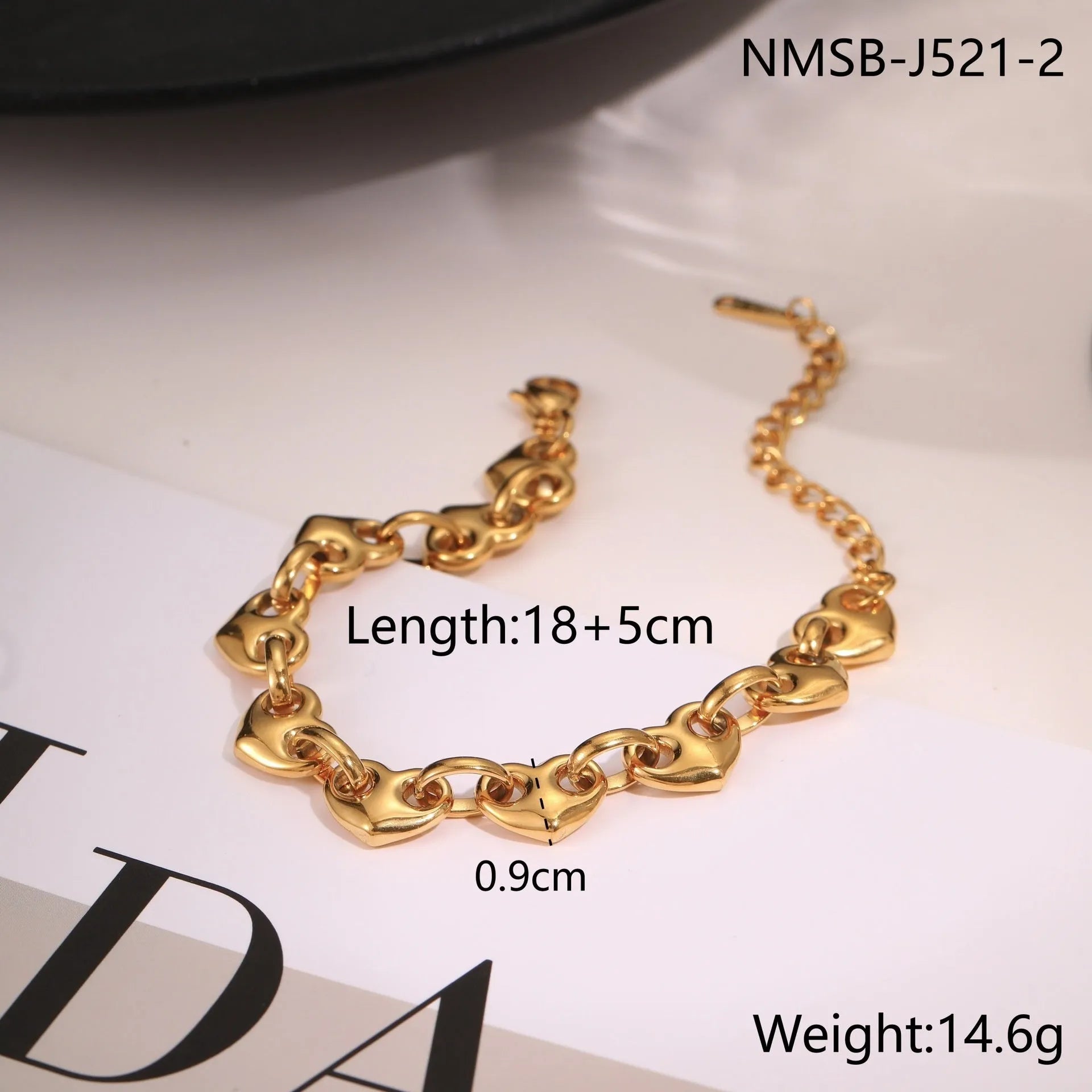 Women's hollow heart bracelet in stainless steel with 18K electroplated gold or steel finish